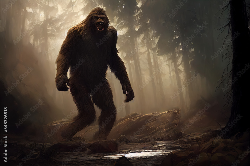 Bigfoot roaring in a forest concept art stock illustration adobe stock