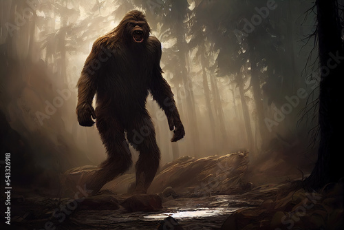 Bigfoot Roaring in a Forest Concept Art photo