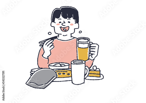 暴飲暴食をする男性　病気の治療や予防