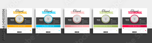 Modern and creative client testimonial social media post design. Customer service feedback review social media post or web banner with color variation template.