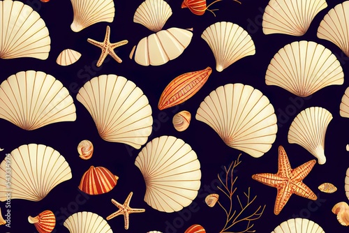 Seashell cartoon seamless pattern background design