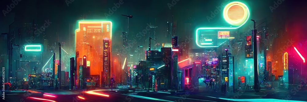 Cyberpunk city street, night view, futuristic city, neon lights. Night ...