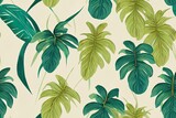 Pastel color banana leaves, palms. Tropical seamless pattern. Hand painted vintage 3D illustration. Bright glamorous floral background design. Luxury wallpaper, cloth, fabric printing, digital paper