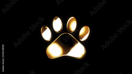 Gold paw print on black background