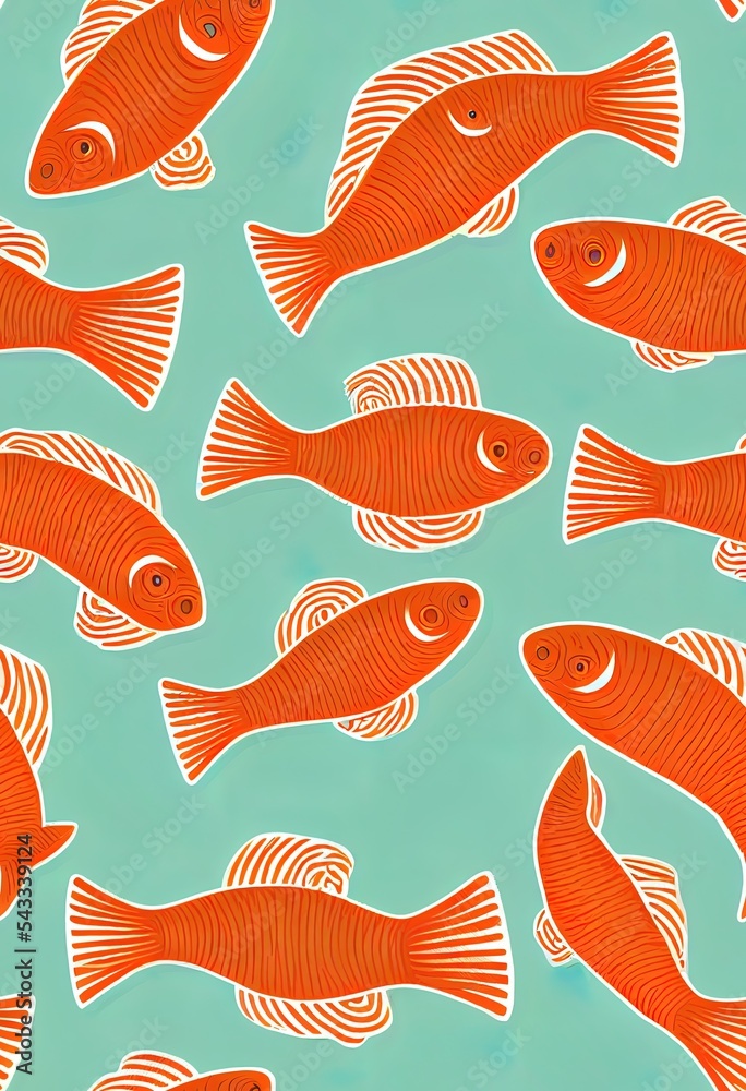 cat paw fish bone seamless pattern 2d illustrated fish dog salmon ...