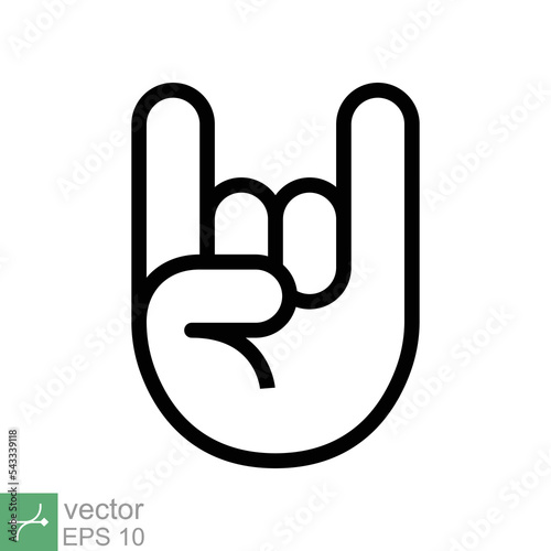 Rock on concert gig hand gesture icon. Simple outline style. Hardcore, heavy metal, music, punk sign concept. Line vector illustration symbol isolated on white background. EPS 10.