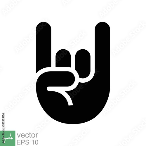 Rock on concert gig hand gesture icon. Simple solid style. Hardcore, heavy metal, music, punk sign concept. Glyph vector illustration symbol isolated on white background. EPS 10.