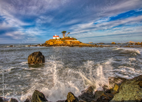 Battery Point lighthouse with waves photo