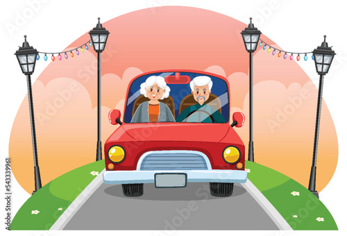 Senior couple driving car