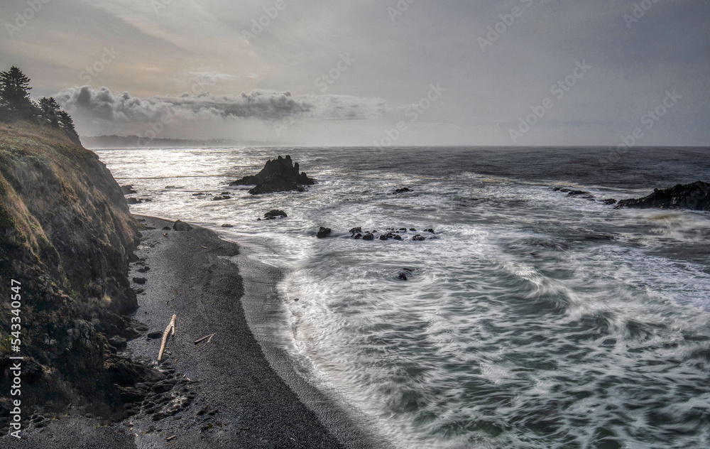Seascape of waves, shoreline and power of storm 3
