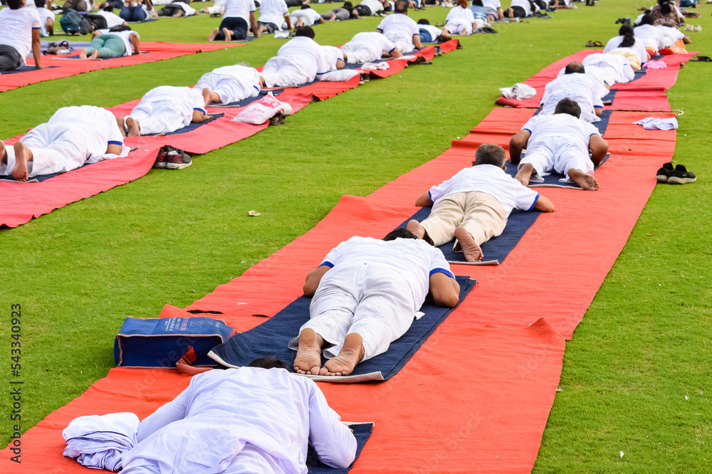 Group Yoga exercise session for people of different age groups at