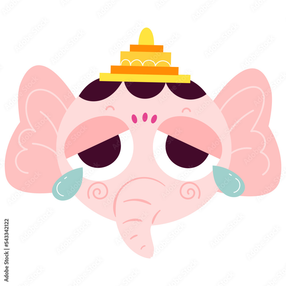 Sad Ganesha emoji vector illustration in flat color design Stock Vector