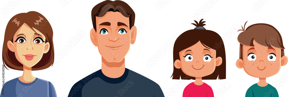 Portraits of Happy Family Members Vector Cartoon Illustration. Avatars of mother, daughter son and father smiling together
Portraits of Happy Family Members Vector Cartoon Illustration. Avatars of mother, daughter son and father smiling together