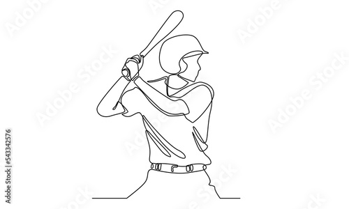 Continuous line baseball player ready to hit the ball
