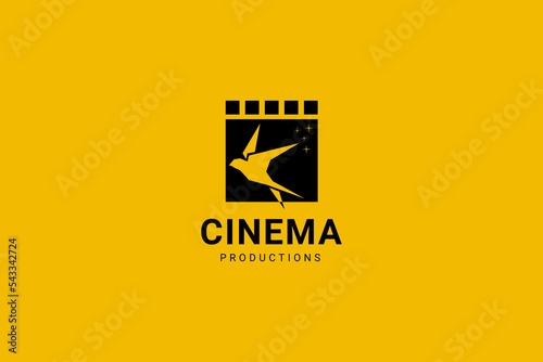 Cute Bird With Film Equipments. Good Logo Design For Movie Maker