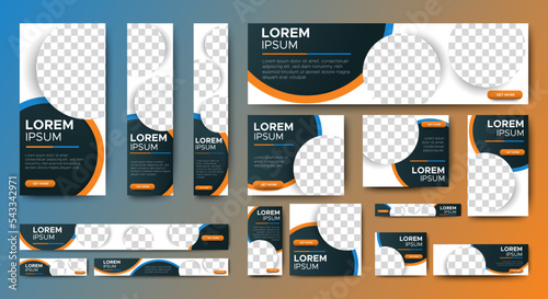 set of creative web banners of standard size with a place for photos. Vertical, horizontal and square template. vector illustration