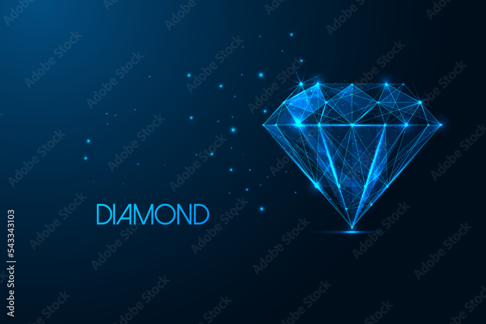 Futuristic glowing diamond symbol isolated on blue background. Luxury, value concept. - obrazy, fototapety, plakaty 