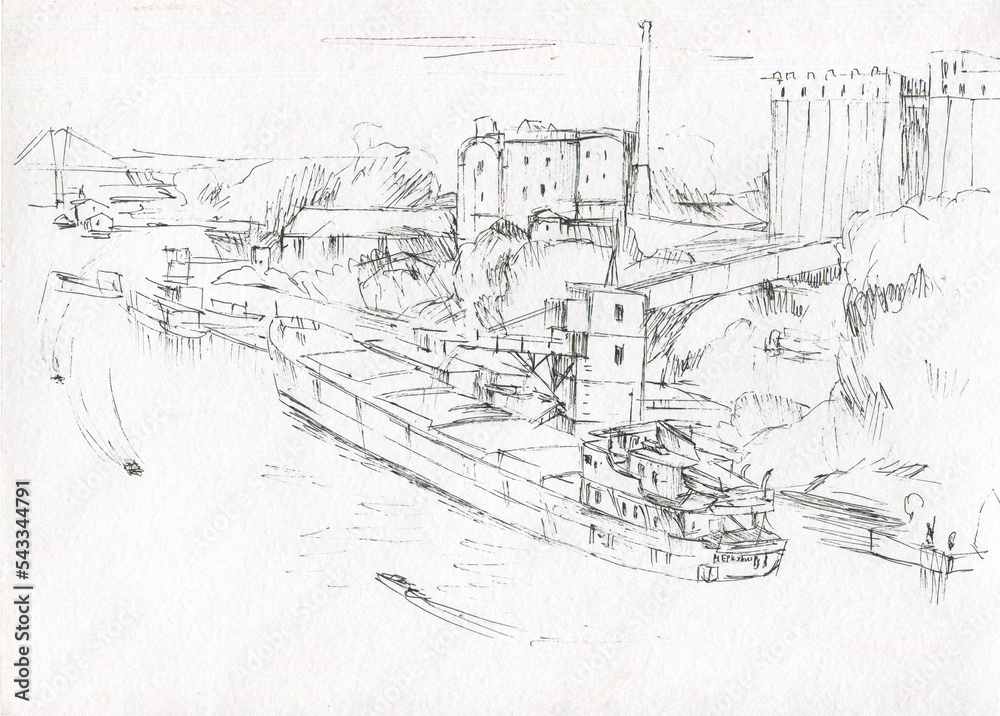 Barge loaded with grain sketch