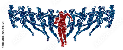 Group of Handball Sport Male Players Action Cartoon Graphic Vector