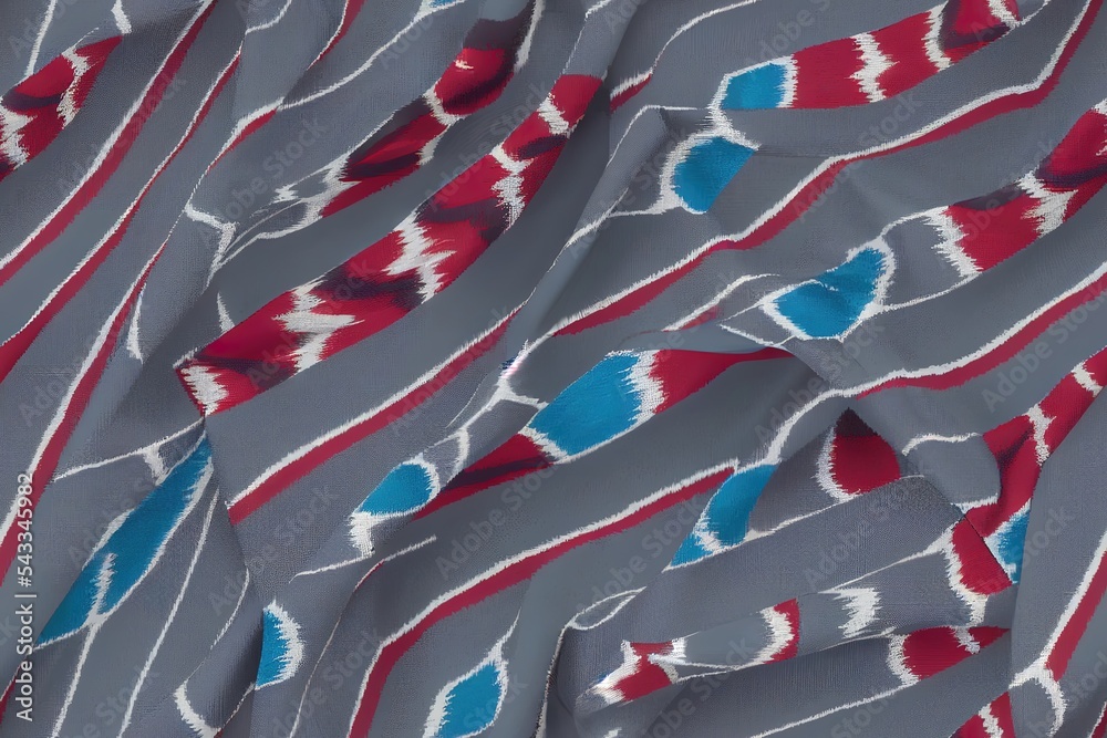 Obraz premium summer Diamond Ikat Seamless Pattern Design for Fabric. grey, blue and red background.