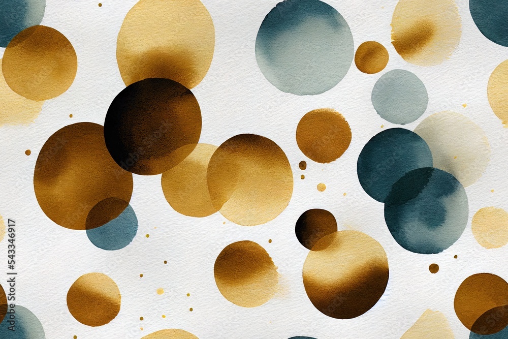 Seamless minimalist abstract watercolor paint and gold blobs shapes ...