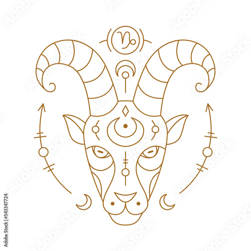 Capricorn zodiac astrology horoscope stylized sign thin line. Elegant symbol of esoteric, zodiacal astrological calendar, horoscope constellation vector illustration