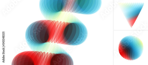 Spiral, triangle and sphere. Abstract geometric design. 3d vector illustration made of various overlapping elements. Applicable for banners, placards, posters or flyers.