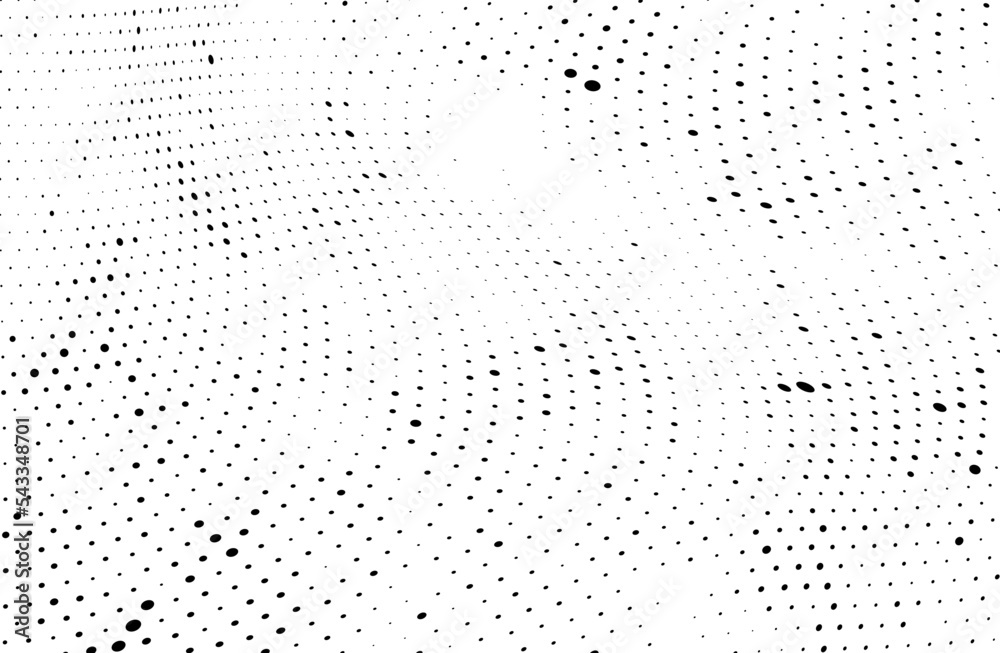 Abstract halfton texture in black and white. A chaotic pattern of dots on a white background. Vector modern optical texture of pop art for posters, business cards, covers, label layouts, stickers
