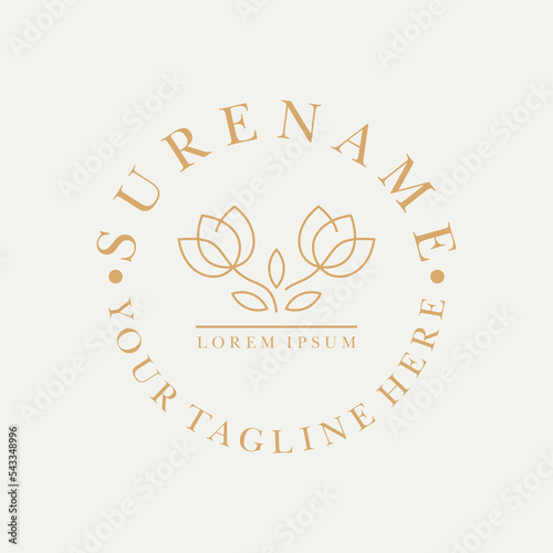 Golden nature flower logo design for  restaurant, photography, florist with monoline and simple design custom logo design vector illustration