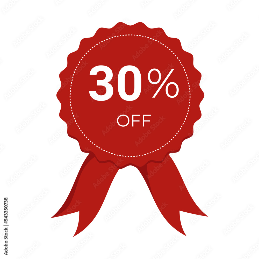 Red badge for a 30 % discount. Vector Illustration. Red badge for a 30 % discount. Vector Illustration.