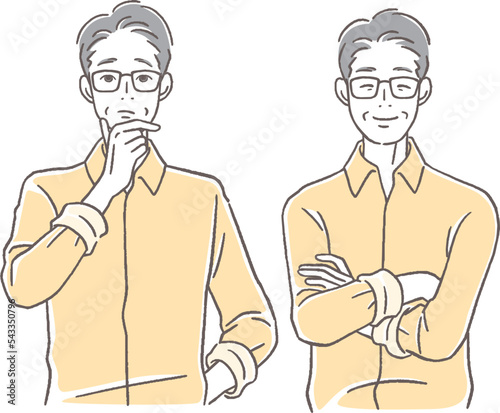 困った顔と笑顔のシニア男性のセット