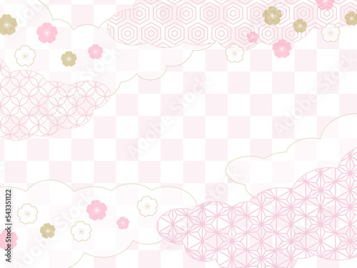 ピンクの和柄の雲と梅、ポップな年賀状や正月に © aru