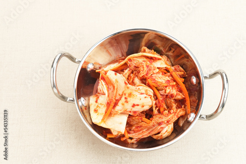 Kimchi or Kimci, a traditional Korean food, pickled fermented vegetables with a spicy seasoning
