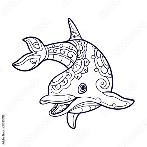 Dolphin cartoon mandala arts isolated on white background