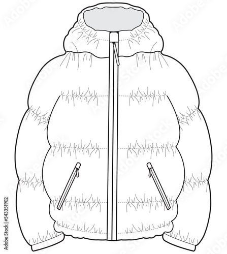 Foto zipper up puffer bomber jacket flat sketch vector illustration