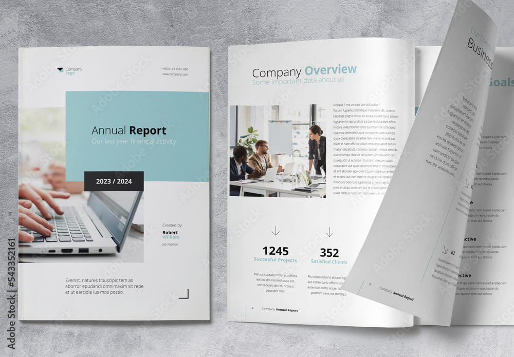 Annual Report Brochure with Pale Blue Accents Stock Template | Adobe Stock