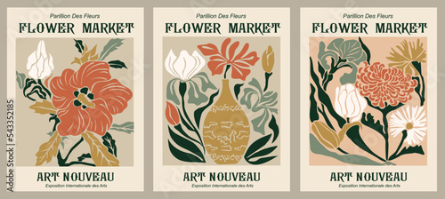 Leinwand Poster Set of abstract Flower Market posters