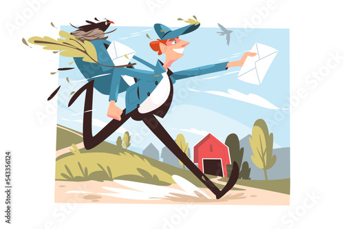 Postman hurrying to deliver letter, express mail 