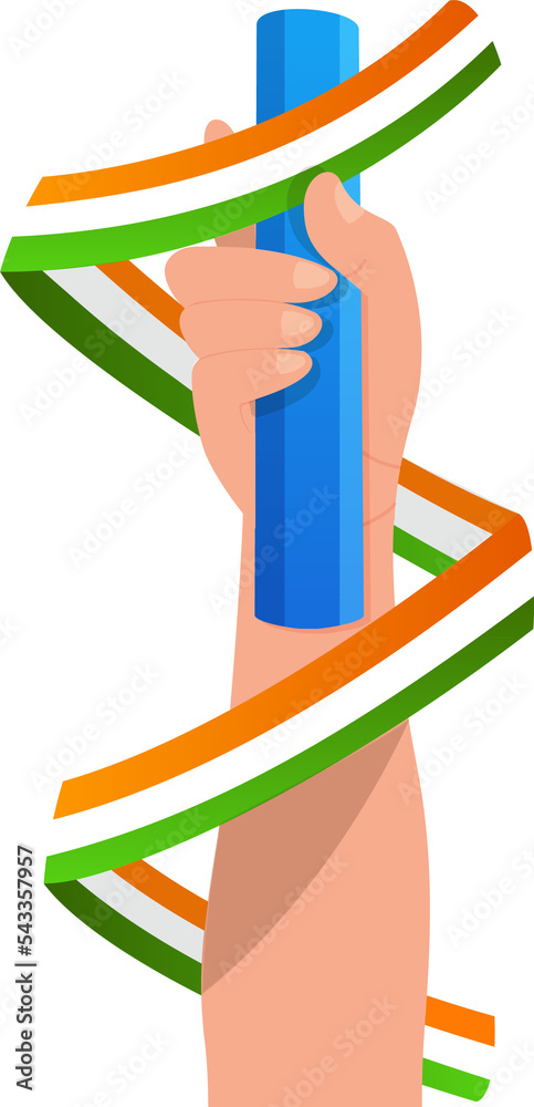 Human Hand Holding Smoke Bomb Or Stick With Tricolor Ribbon Against Background.