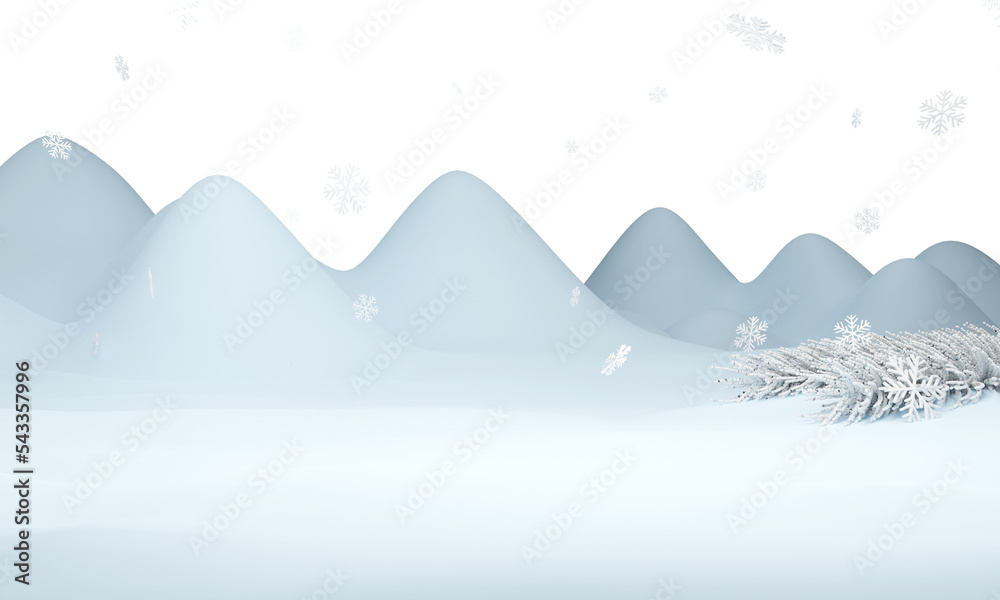 Snowy Mountains Background With Snowflakes, Fir Leaves And Copy Space. Snowy Mountains Background With Snowflakes, Fir Leaves And Copy Space.