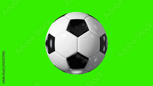 football Soccer Ball  on Green Screen. Soccer Ball 3d Animation of Spinning Ball