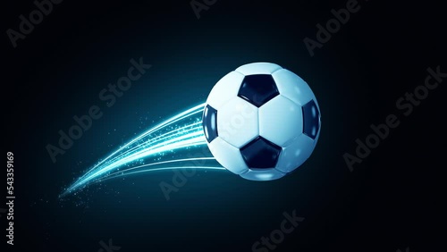  Soccer ball speed fast magic effect in blue flames and lights black background
