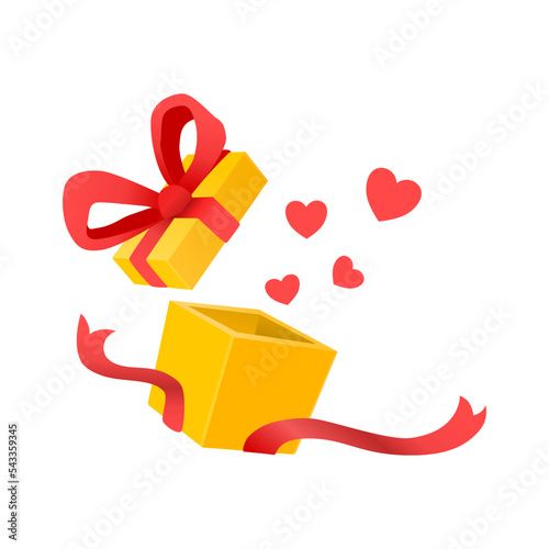 Gift box was opened. The gift box was opened with floating hearts. Surprise in the box. vector illustration