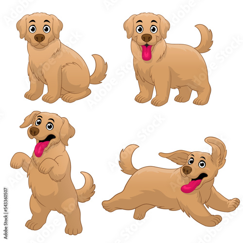 set cartoon of golden retriever in various pose