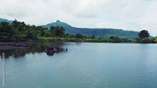 Aerial Photography Zoom In Angle -Landscape surrounds the Solanpada Dam at Jambrung village Karjat.