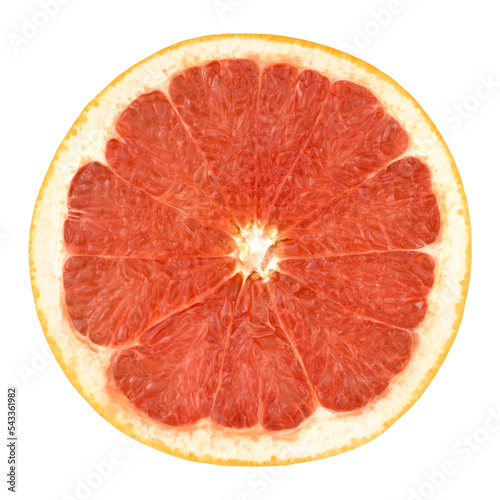 Cut ring of ripe grapefruit on transparent background.