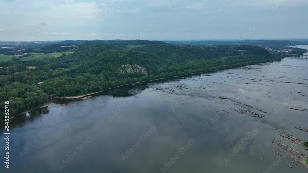 An aerial view of the Susquehanna River as it flows through Pennsylvania with the Columbia bridges in the background. An aerial view of the Susquehanna River as it flows through Pennsylvania with the Columbia bridges in the background.