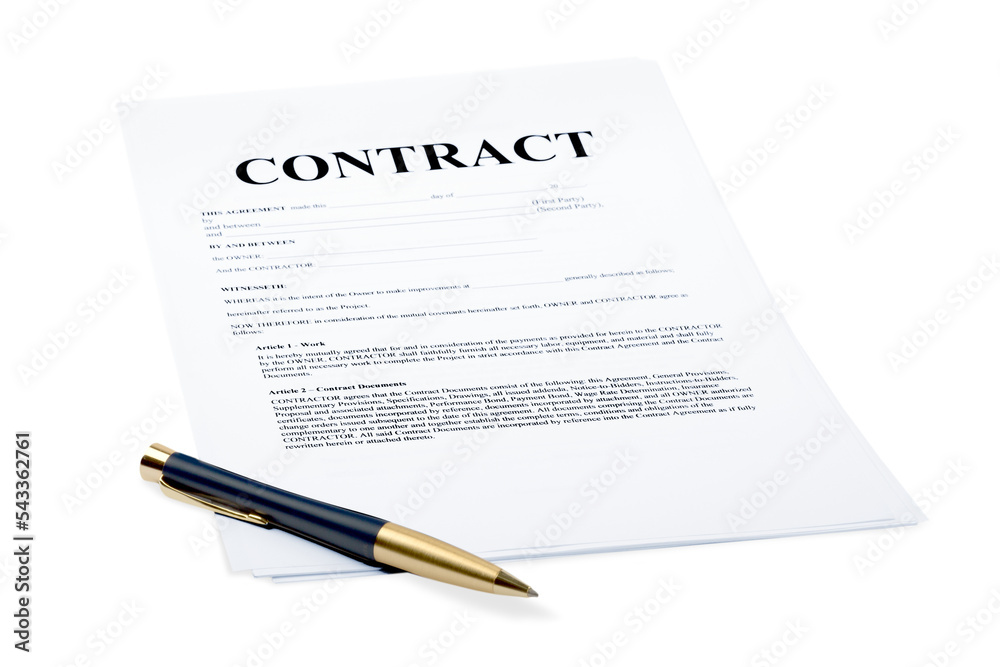 Ballpoint pen on top of a financial contract - obrazy, fototapety, plakaty 