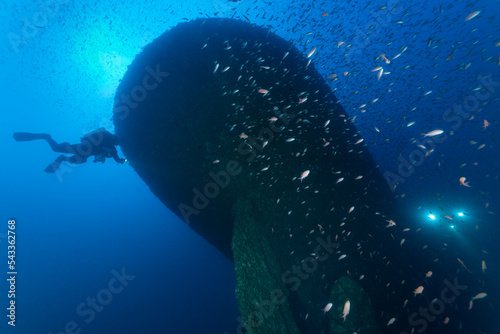 Elica del piroscafo Salpi, affondato vicino a Capo Ferrato, Sardegna, sul lato sub con rebreather photo