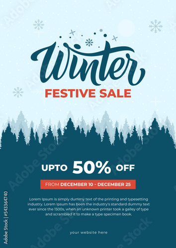 Modern flat illustrated winter sale vertical poster. winter sale store for social media posts. Flat winter sale flyer or brochure template